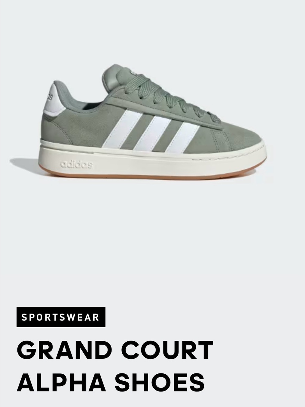 US size 9 Adidas Grand Court Alpha — Sage Green & White